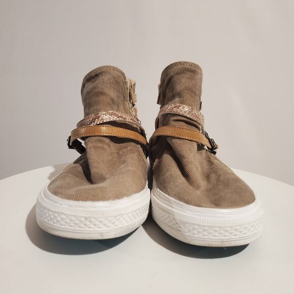 Blowfish Malibu Womens Canvas Strappy High Top Sneakers Size 10 Taupe Casual - Picture 3 of 12